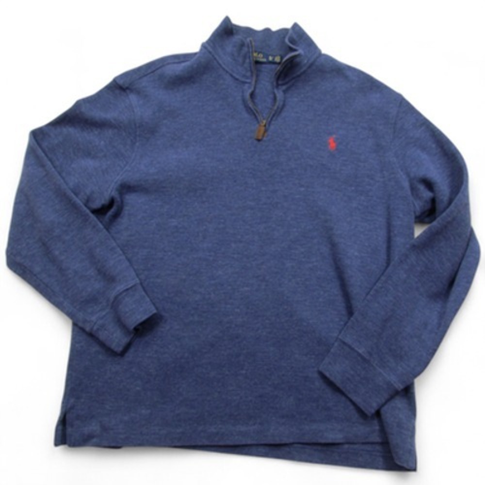 Polo Ralph Lauren Sweater Mens XL Blue Quarter Zip Pullover Red Pony Logo Casual